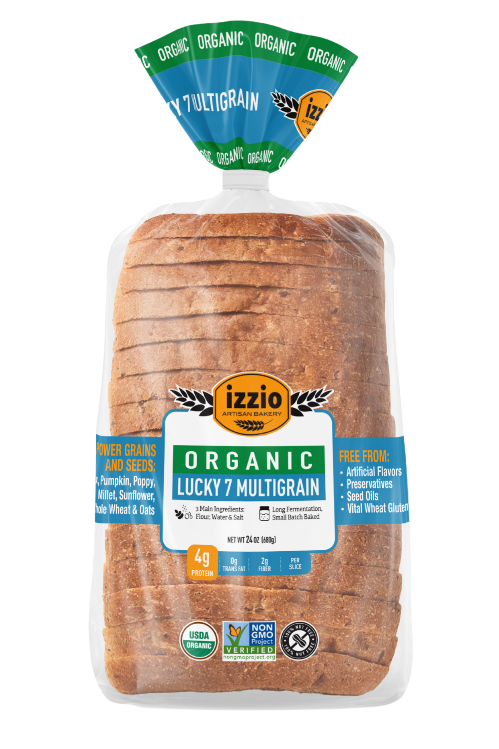 Build Your Custom Box with izzio Organic Lucky 7 Multigrain Sourdough Sandwich bread