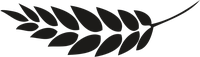 A black sideways wheat stalk icon with a transparent background.